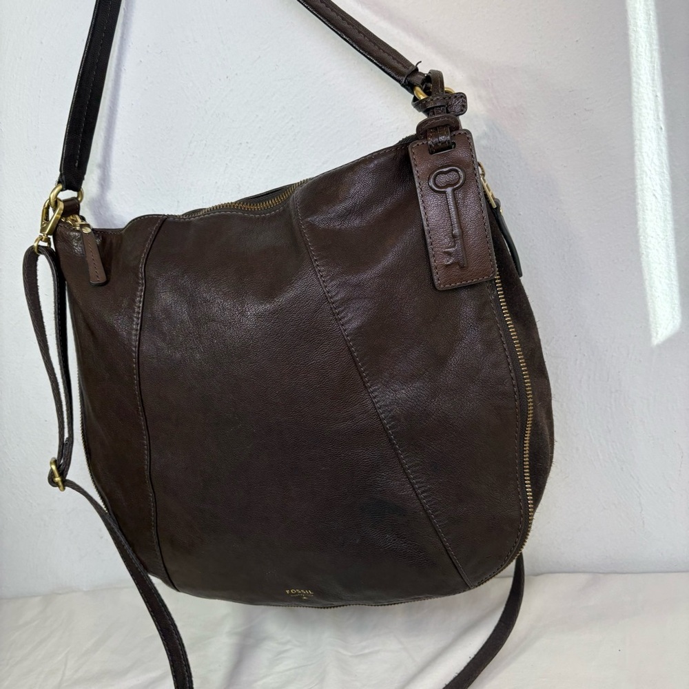 FOSSIL Gwen Hobo Expandable Leather and Suede Large Crossbody Shoulder Bag Purse - Picture 12 of 16